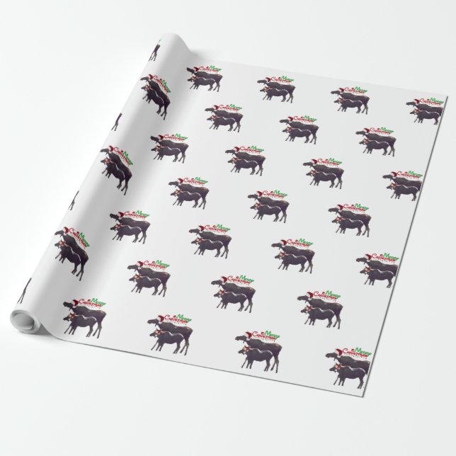 Christmas Wrapping Paper of moose & calf (Unrolled)