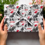 Christmas Wrapping Paper Personalized Dinosaur<br><div class="desc">Personalized Christmas design features dinosaurs in monochrome wearing bright red Santa hats. It allows to you add a name to the design in a repeating pattern.</div>