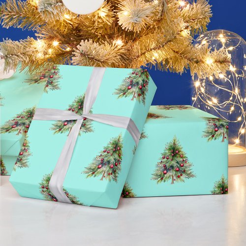 Christmas Wrapping Paper Pine Blue Green Christmas