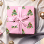 Christmas Wrapping Paper, Pine Tree Pink Christmas Wrapping Paper<br><div class="desc">This Christmas wrapping paper features a lovely watercolor illustration of a pine tree,  that has simple and elegant red decorations. It creates a modern,  minimalist pattern in a light pink background.</div>
