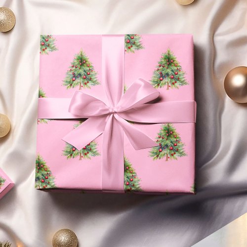 Christmas Wrapping Paper Pine Tree Pink Christmas Wrapping Paper