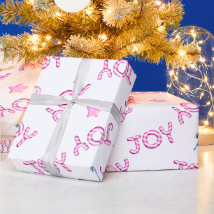 Christmas Wrapping Paper Pink Candy Cane Joy