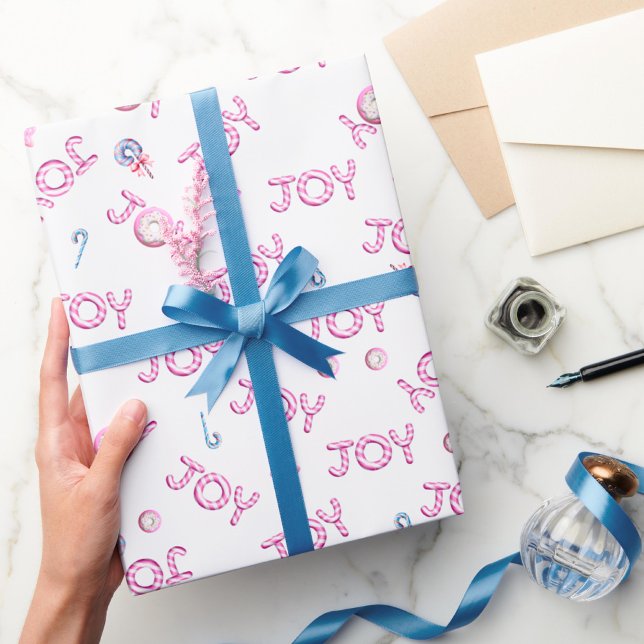 Christmas Wrapping Paper Pink Candy Cane Joy (Creator Uploaded)