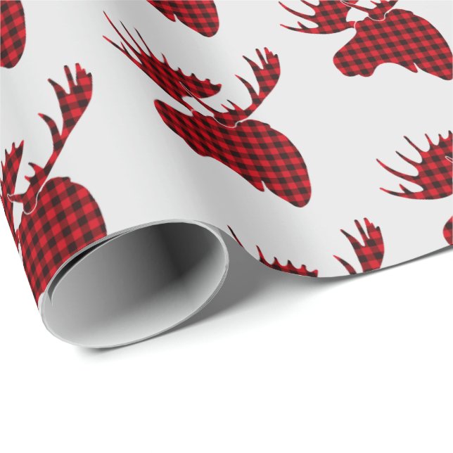 Christmas Wrapping Paper-Plaid Moose Wrapping Paper (Roll Corner)