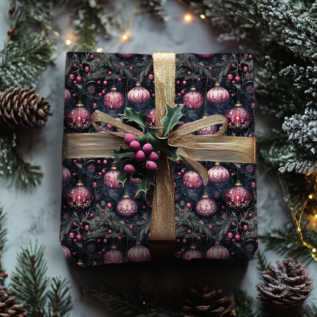 Christmas Wrapping Paper Purple Floral Ornaments  (Creator Uploaded)