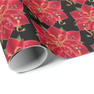 Christmas Wrapping Paper-Red Poinsettia Wrapping Paper