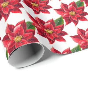 Christmas Wrapping Paper-Red Poinsettias Paper