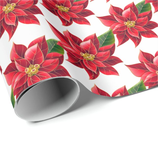 Christmas Wrapping Paper-Red Poinsettias Wrapping Paper (Roll Corner)