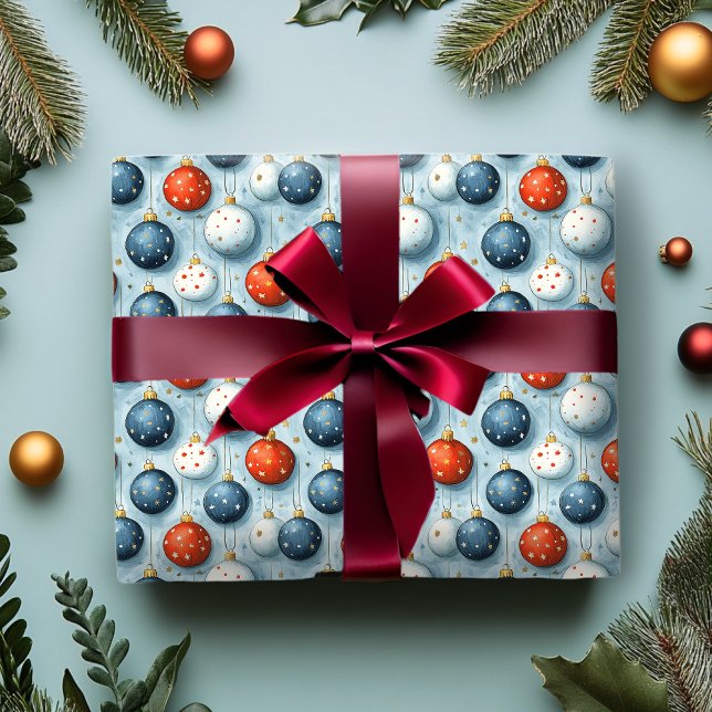 Christmas Wrapping Paper Red White & Blue Ornament (Creator Uploaded)