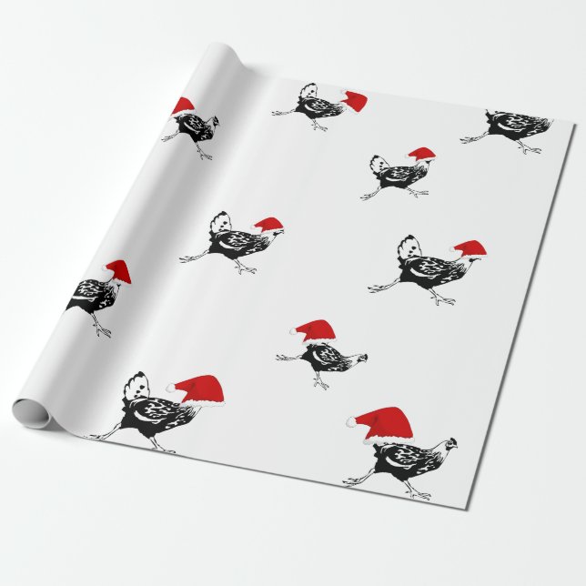 Christmas Wrapping Paper-Santa Chickens  Paper (Unrolled)