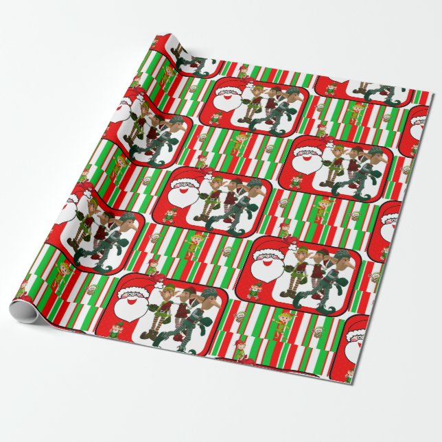 Christmas Wrapping Paper Santa Elf (Unrolled)