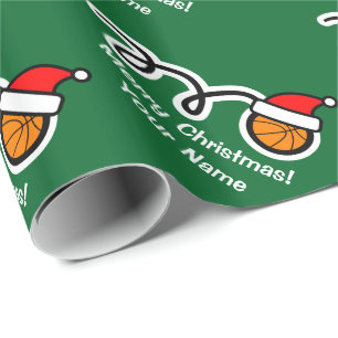 Christmas wrapping paper Santa hat basketball