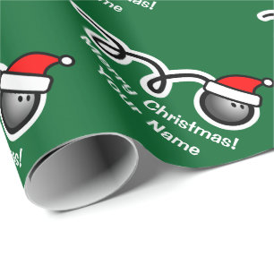 Christmas wrapping paper Santa hat bowling ball