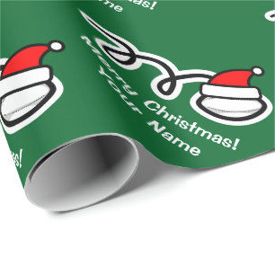Christmas wrapping paper Santa hat rugby ball