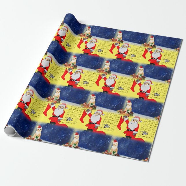 Christmas Wrapping Paper Santa Kitten (Unrolled)