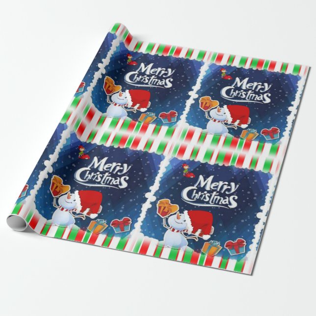 Christmas Wrapping Paper Snowman Elf (Unrolled)