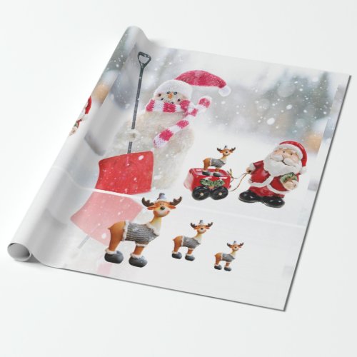 Christmas Wrapping Paper Snowman Santa Moose