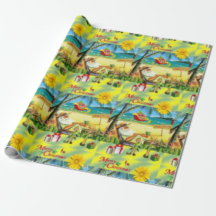Christmas Wrapping Paper Summer Beach Bum Santa