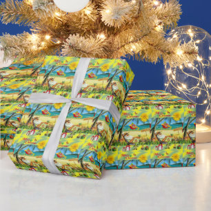 Christmas Wrapping Paper Summer Beach Bum Santa