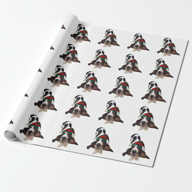 Christmas Wrapping Paper w/ basset hound (Unrolled)