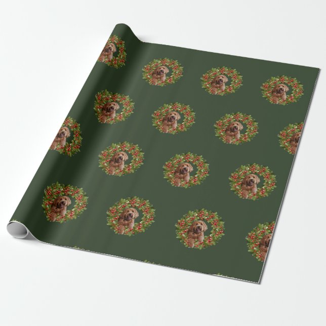 Christmas Wrapping Paper w/ golden doodle (Unrolled)
