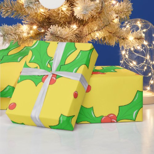 Christmas wrapping paper with bright holly design