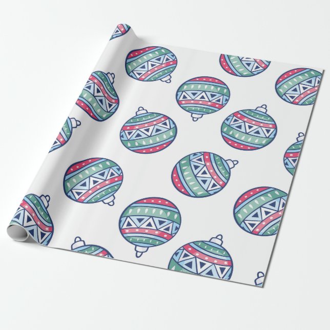 Christmas Wrapping Paper with Colorful Ornaments (Unrolled)