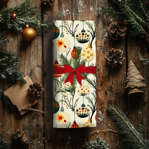 Christmas Wrapping Paper With Colorful Ornaments 