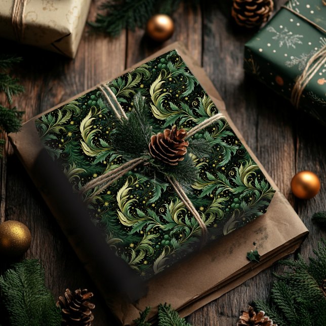 Christmas Wrapping Paper with Dark Green Swirls (Creator Uploaded)