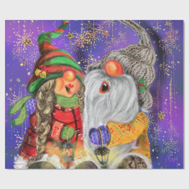 Christmas Wrapping Paper with Happy Gnomes (Flat)