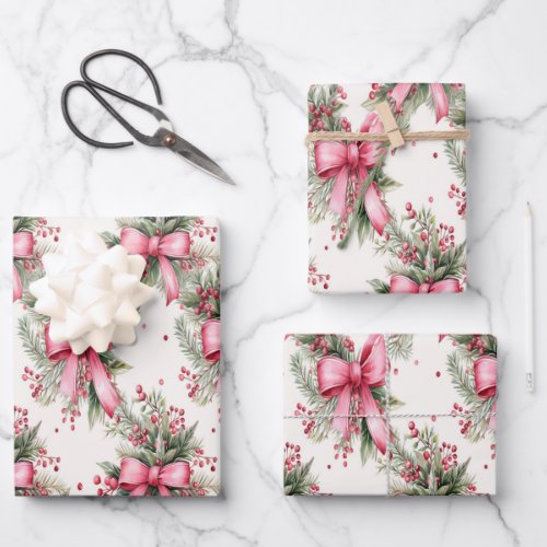 Christmas wrapping paper with pink bows