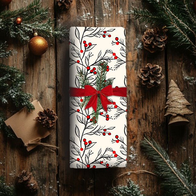Christmas Wrapping Paper With Red Winter Berries (Creator Uploaded)