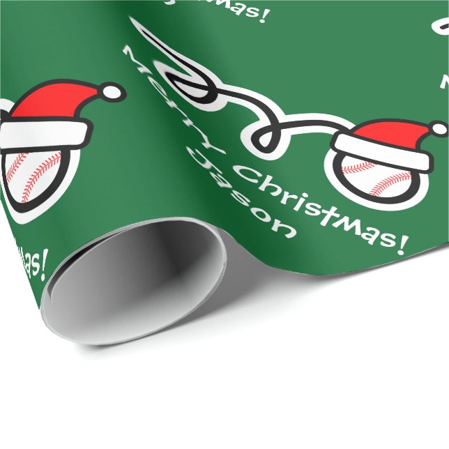Christmas wrapping paper with Santa hat baseball (Roll Corner)