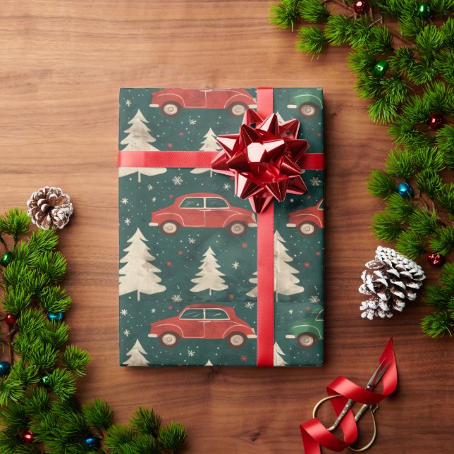 Christmas wrapping paper with trees & cars (Holiday Gift)