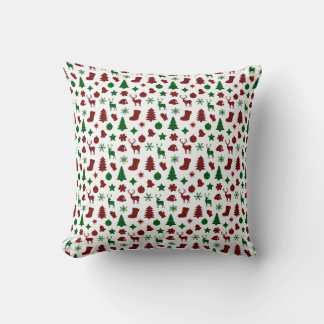 Christmas Wrapping Paper Xmas Trees Stocking Plaid Throw Pillow