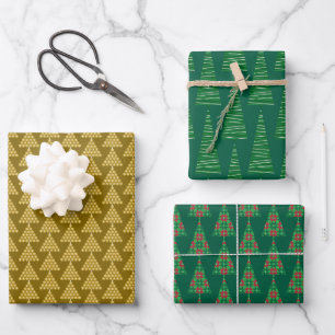 Christmas Wrapping Papers – Golden & Green Trees Paper Sheets