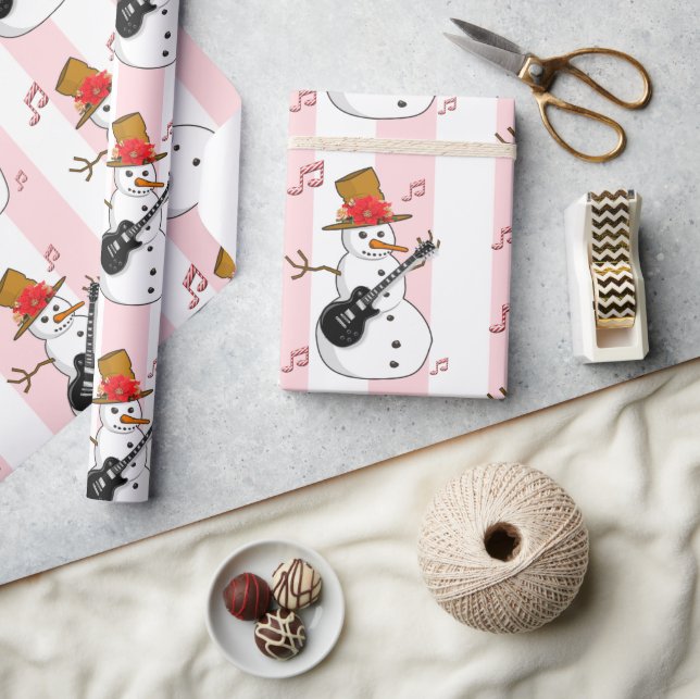 Christmas Wrapping Pink & White Stripe Snowman Paper (Crafts)