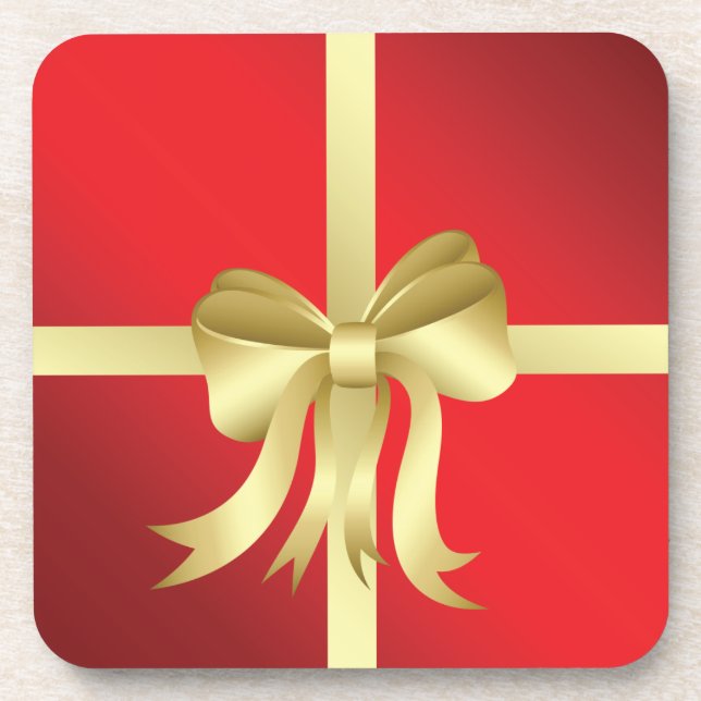 Christmas Wrapping with Gold Bow Drink Coaster (Front)