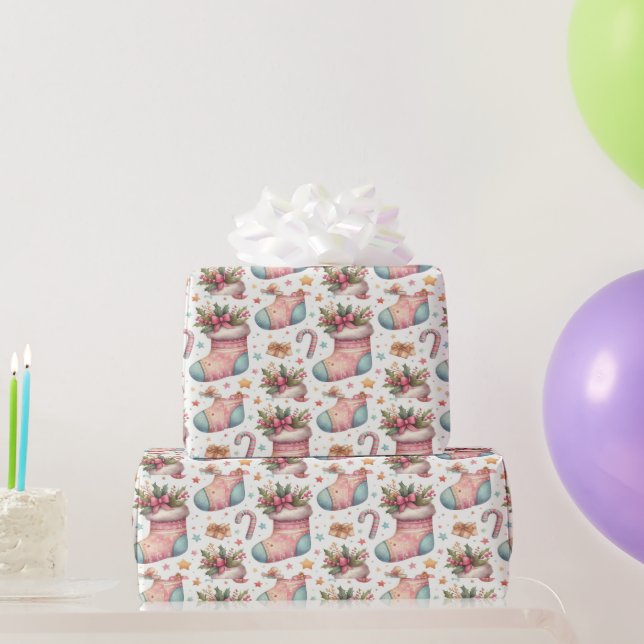 Christmas wrapping with stockings & gifts wrapping paper (Party Gifts)