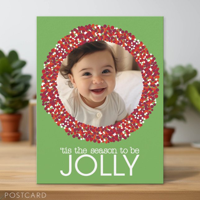 Christmas Wreath 1 Photo - Pistachio Green and Red Holiday Postcard (Holiday Photo Postcard)