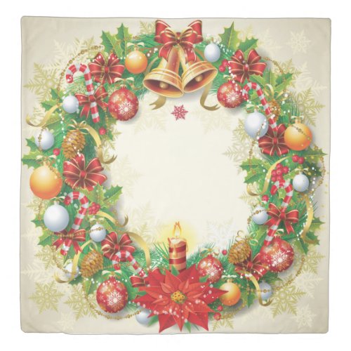 Christmas Wreath 1 side Queen Duvet Cover