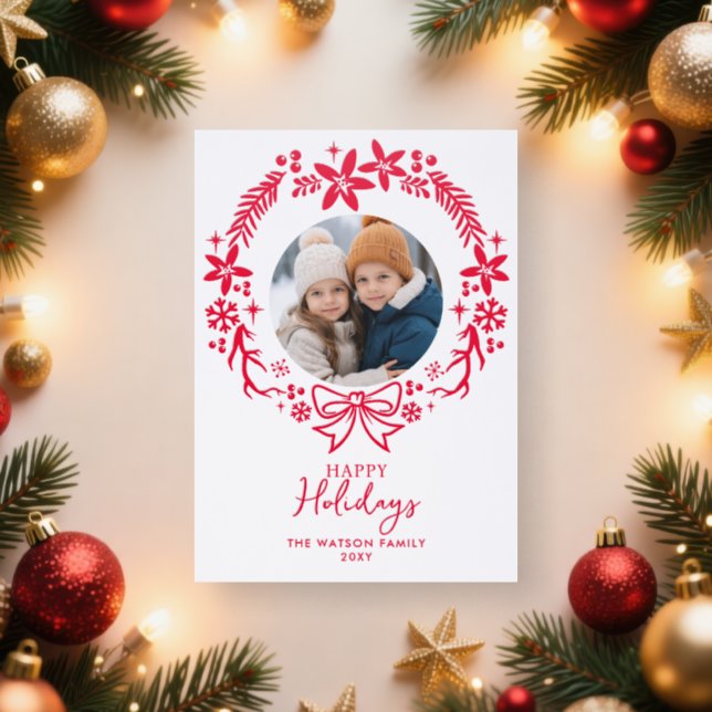 Christmas Wreath 4 Photos Holiday Letterpress Photo Cards (Insitu)