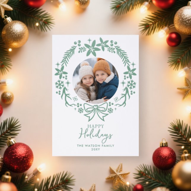 Christmas Wreath 4 Photos Holiday Letterpress Photo Cards (Insitu)
