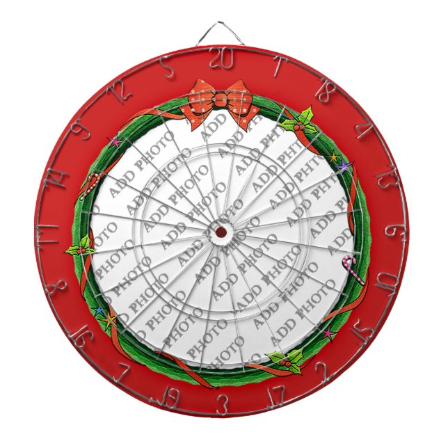 Christmas Wreath Add Your Photo & Red Background Dart Board (Front)