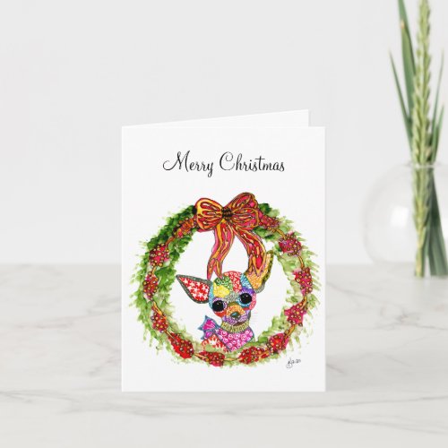 Christmas Wreath and a Chihuahua Greeting Card