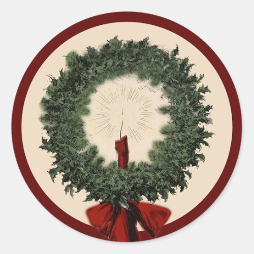 Christmas Wreath and Candle Classic Round Sticker