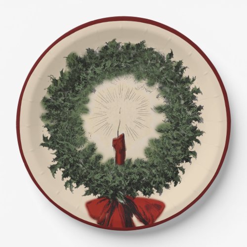 Christmas Wreath and Candle Paper Plates