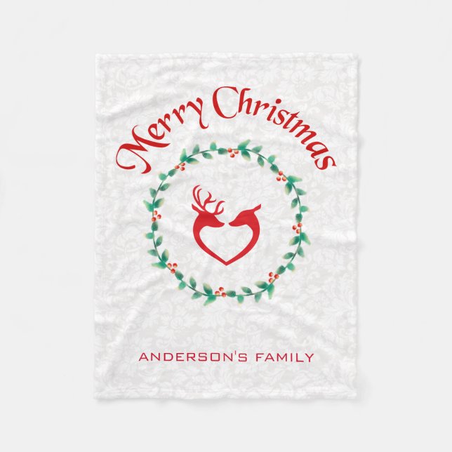 Christmas Wreath And Deers Fleece Blanket (Front)