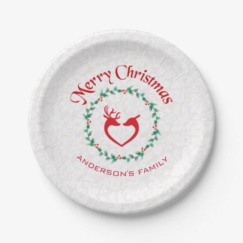 Christmas Wreath And Deers Paper Plates