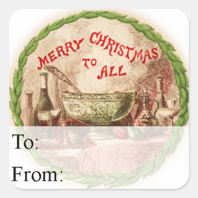Christmas Wreath and Food Vintage Gift Tag (Front)